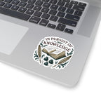 In Pursuit of Knowledge Kiss-Cut Sticker — Vintage Book & Quill Laptop Decal