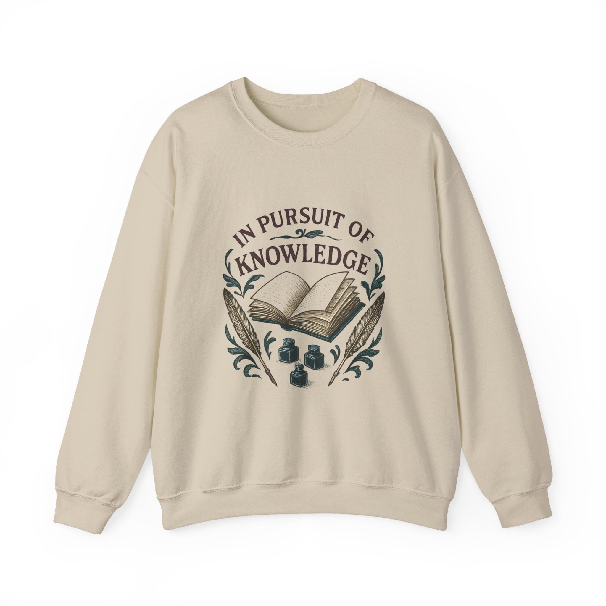 In Pursuit of Knowledge Crewneck Sweatshirt — Book Lover Vintage Study Design