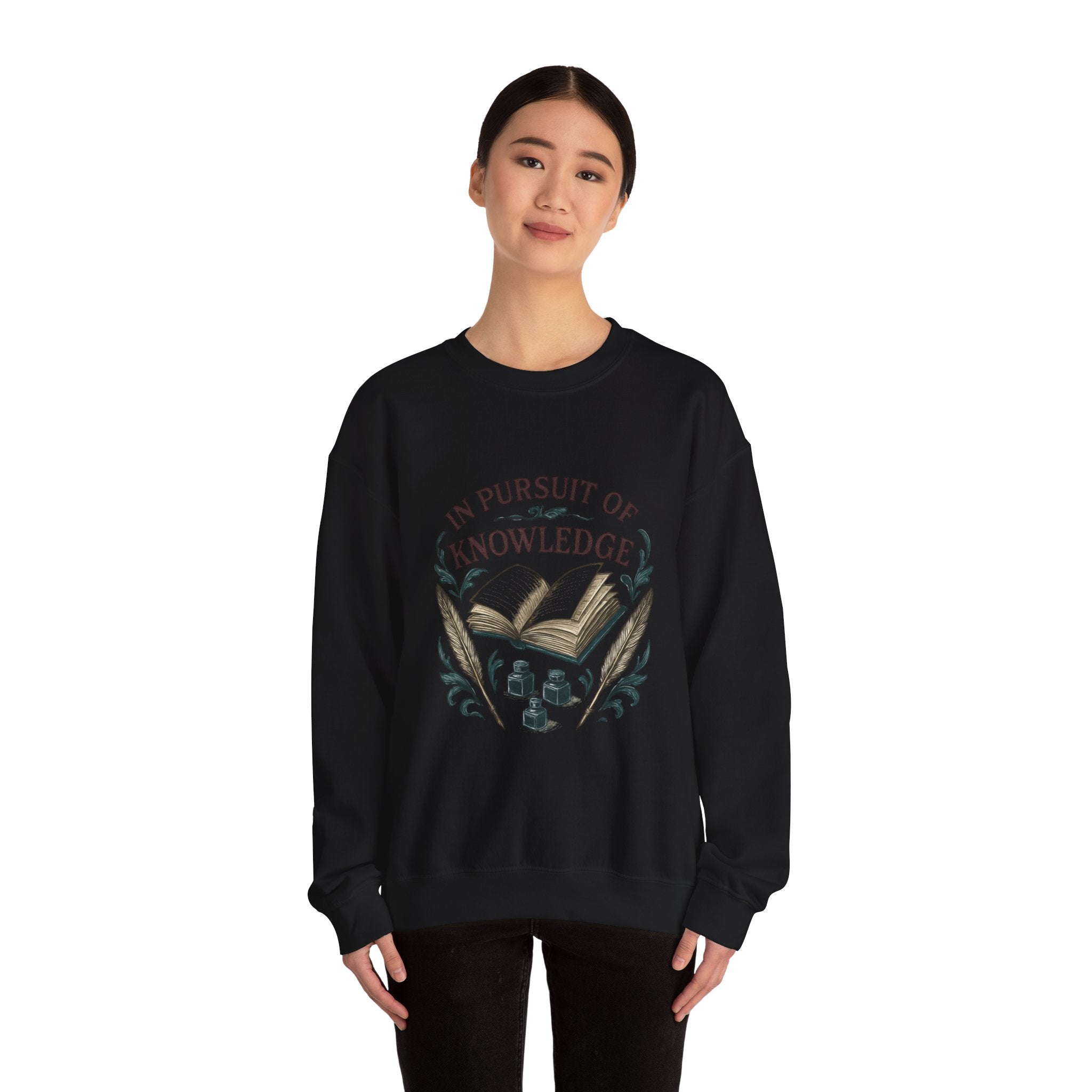 In Pursuit of Knowledge Crewneck Sweatshirt — Book Lover Vintage Study Design
