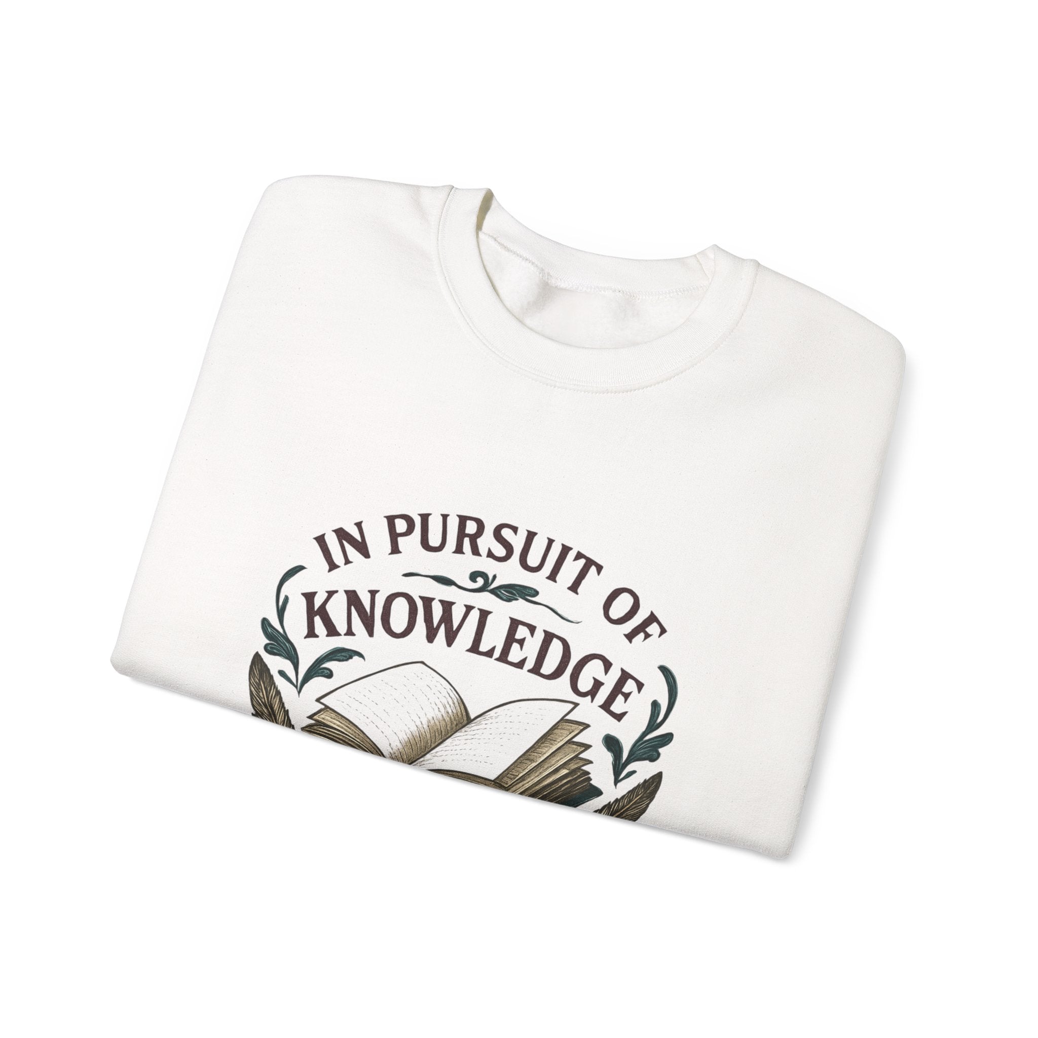 In Pursuit of Knowledge Crewneck Sweatshirt — Book Lover Vintage Study Design