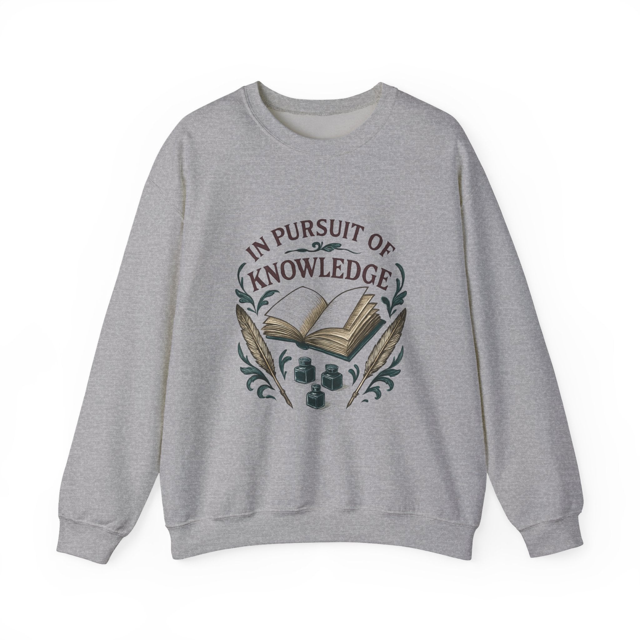 In Pursuit of Knowledge Crewneck Sweatshirt — Book Lover Vintage Study Design