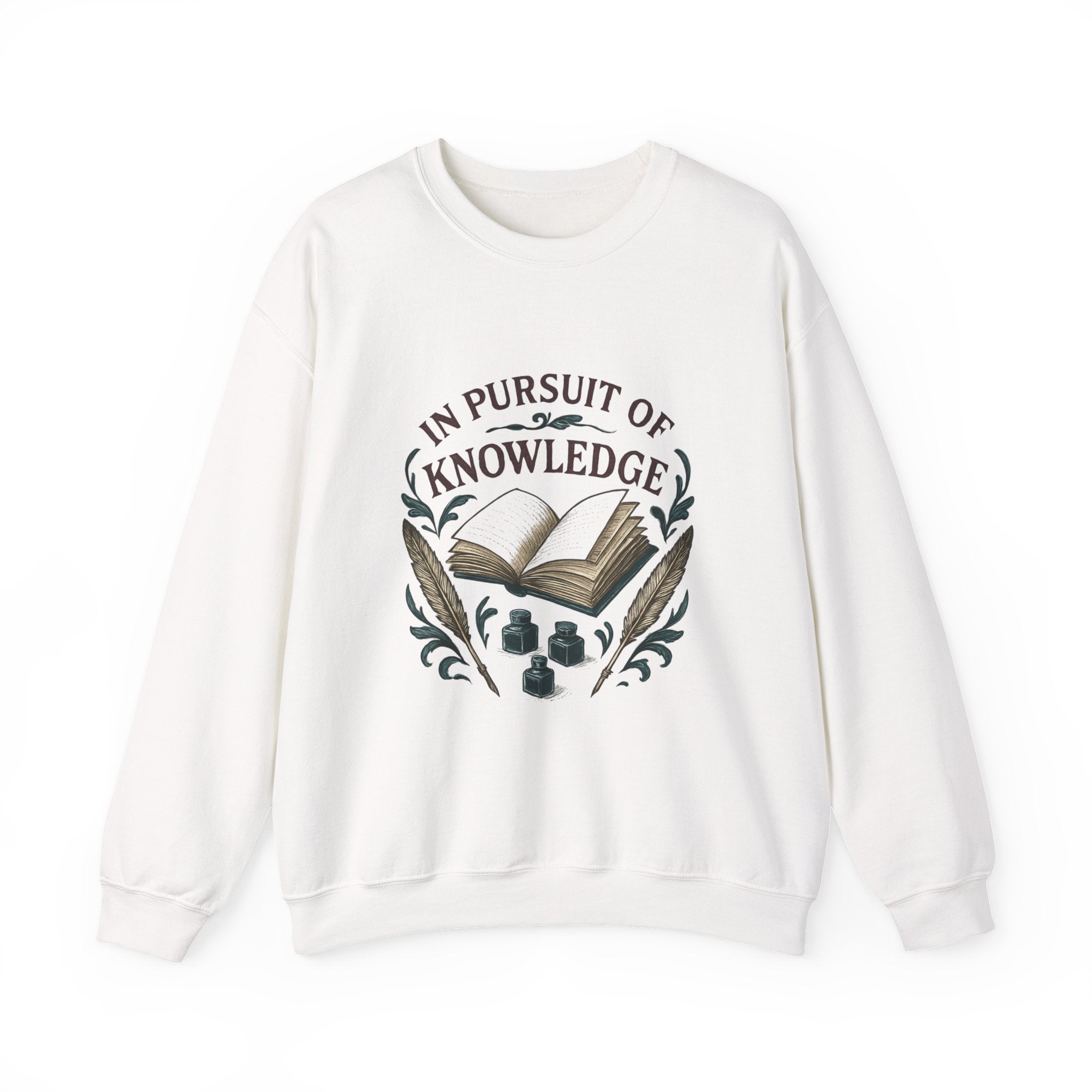 In Pursuit of Knowledge Crewneck Sweatshirt — Book Lover Vintage Study Design