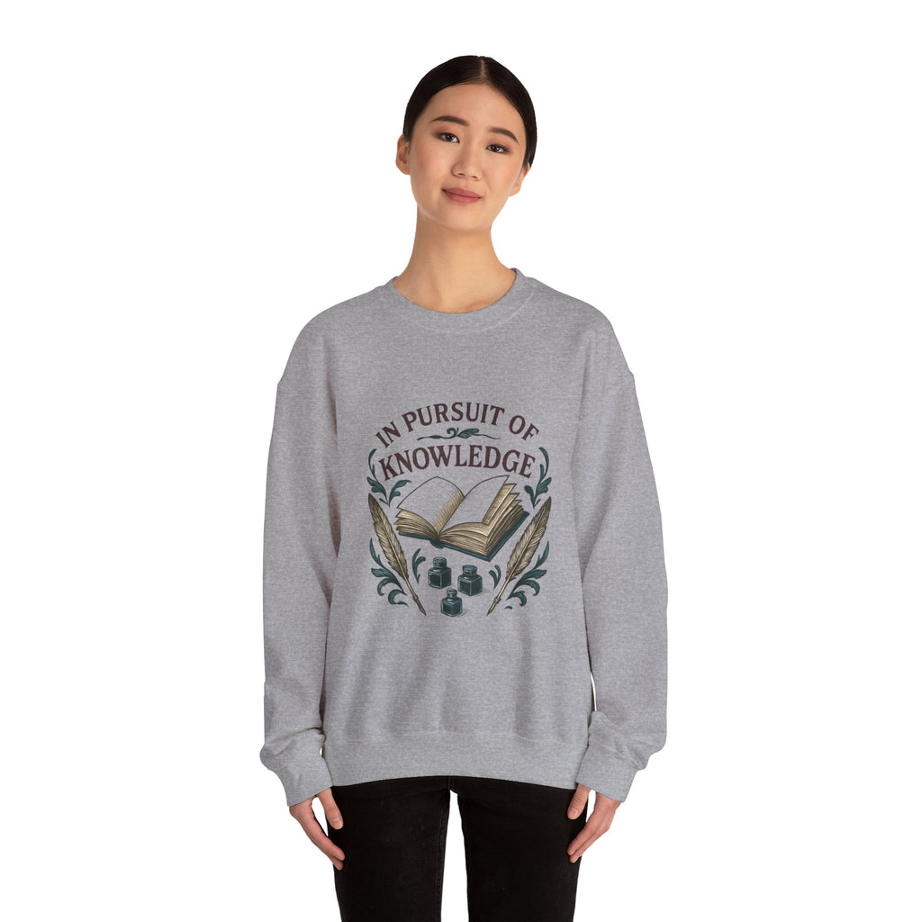 In Pursuit of Knowledge Crewneck Sweatshirt — Book Lover Vintage Study Design