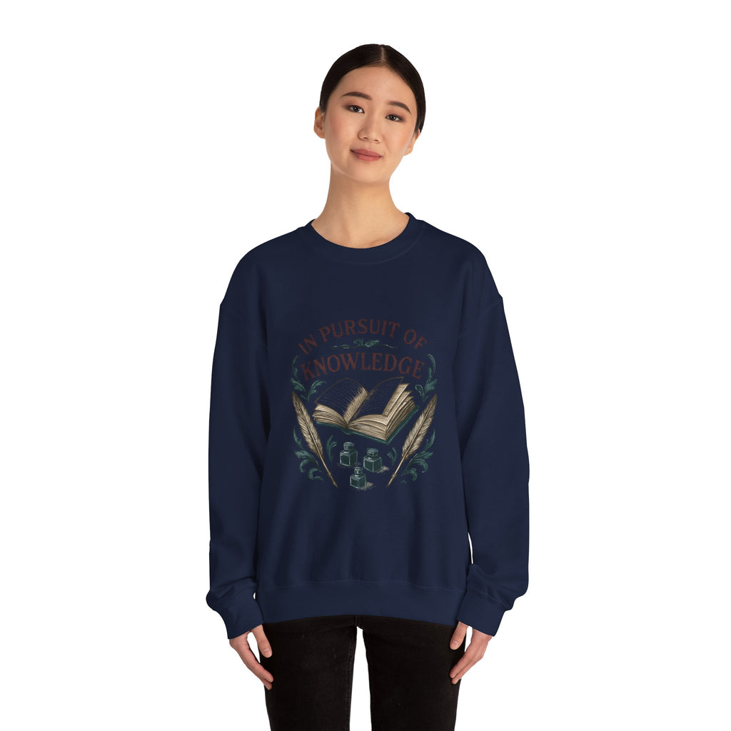 In Pursuit of Knowledge Crewneck Sweatshirt — Book Lover Vintage Study Design