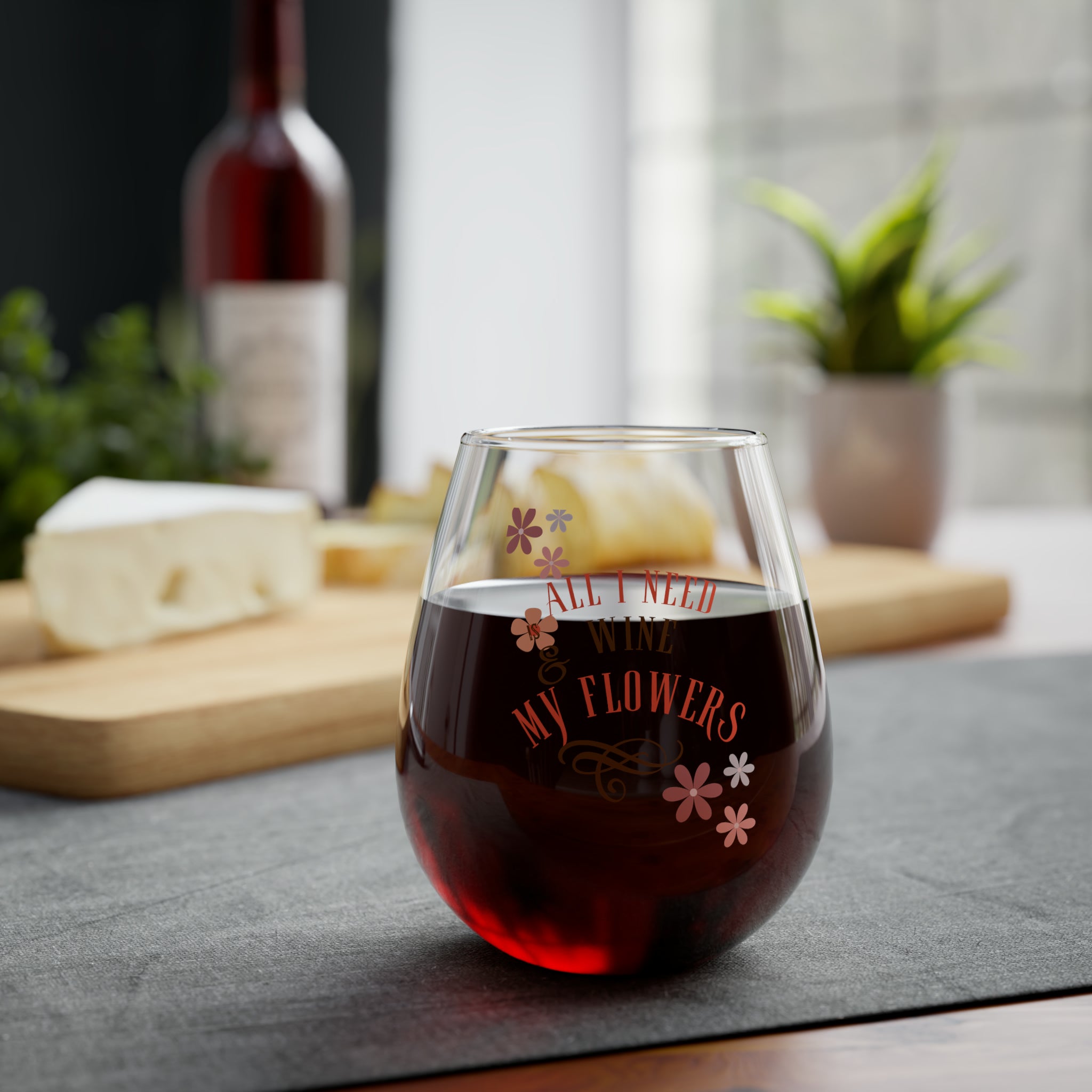 All I Need Is Wine & Flowers Stemless Wine Glass, 11.75oz