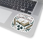 In Pursuit of Knowledge Kiss-Cut Sticker — Vintage Book & Quill Laptop Decal