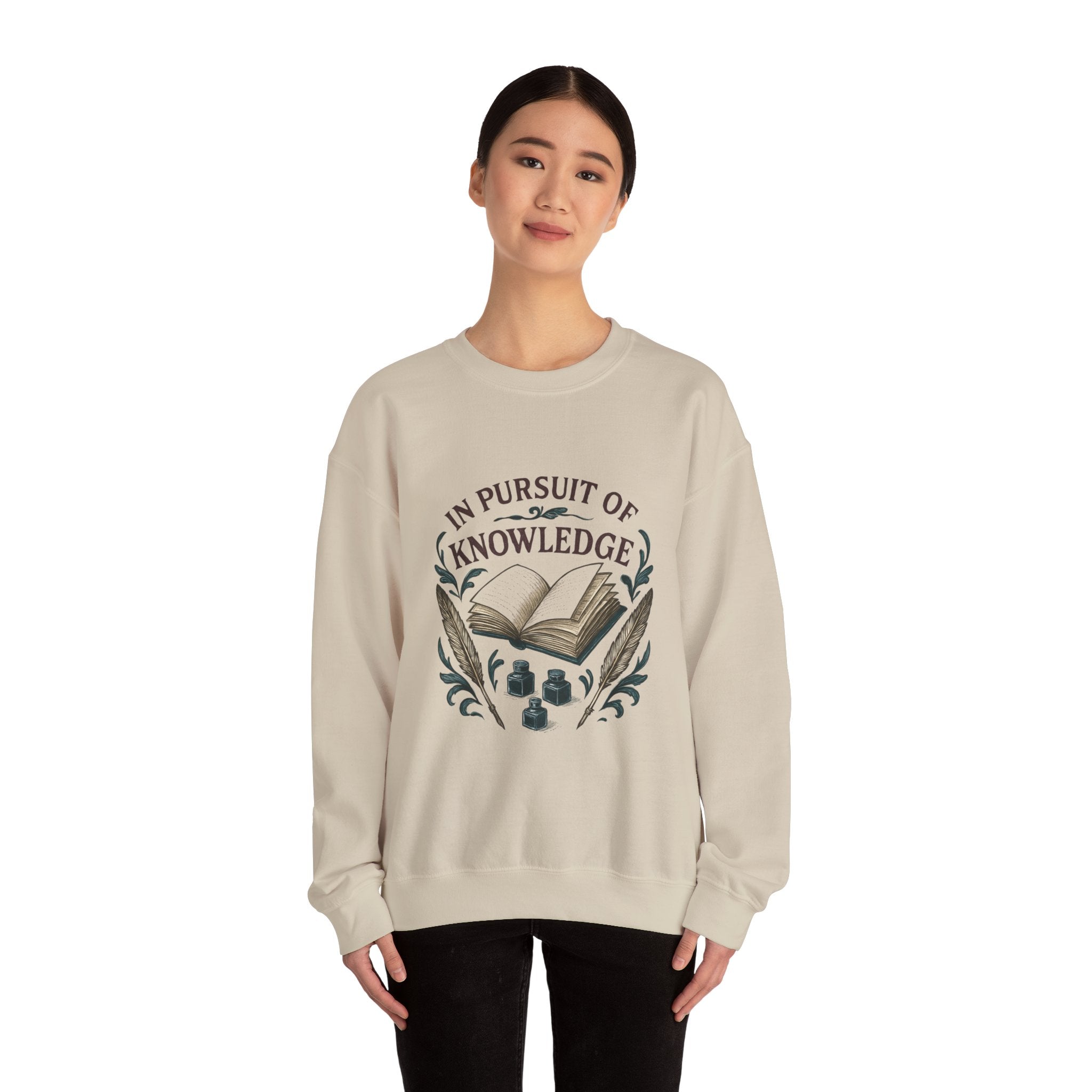 In Pursuit of Knowledge Crewneck Sweatshirt — Book Lover Vintage Study Design