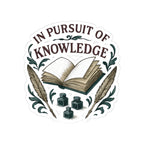In Pursuit of Knowledge Kiss-Cut Sticker — Vintage Book & Quill Laptop Decal