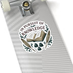 In Pursuit of Knowledge Kiss-Cut Sticker — Vintage Book & Quill Laptop Decal